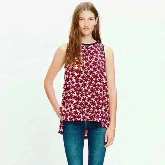 Madewell Tops - Madewell Silk Canal Tank Top in Pressed Flower Burgundy & White w Black Collar